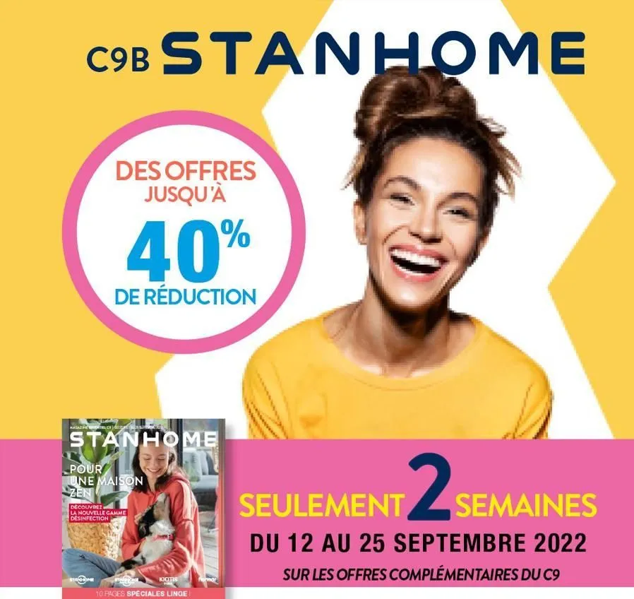 c9bstanhome  des offres jusqu'à  40%  de réduction  magazel.com  stanhome  pour une maison zen  découvrez  la nouvelle gamme desinfection  kiitis  10 pages spéciales linge  seulement 2 semaines  du 12