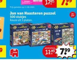 Prijs gemetes op 11-08-2022.  Jan van Haasteren puzzel 500 stukjes Keuze uit 3 platen.  ADVIESPRIJS  11⁹⁹ 79⁹  10+ jaar 
