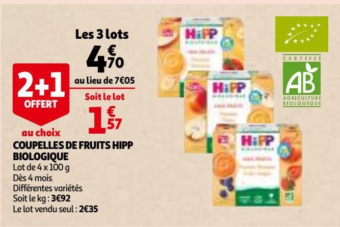 COUPELLES DE FRUITS HIPP BIOLOGIQUE