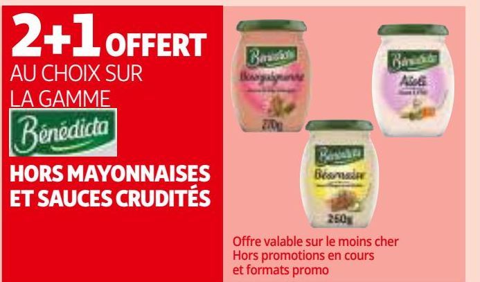 2+1 OFFERT AU CHOIX SUR LA GAMME  HORS MAYONNAISES ET SAUCES CRUDITÉS