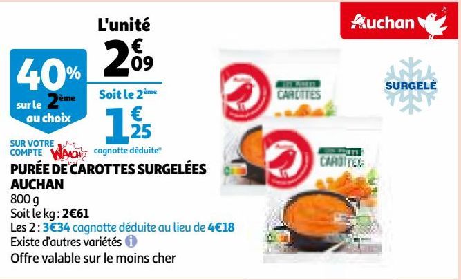 PURÉE DE CAROTTES SURGELÉES AUCHAN