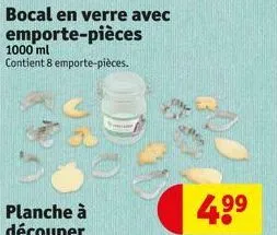 bocal en verre avec emporte-pièces  1000 ml  contient 8 emporte-pièces. 