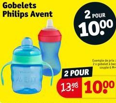 Gobelets Philips Avent  2 POUR  100⁰  Exemple de prix 2x gobelet à bec souple 6 M.  2 POUR  1.3.⁹8 100⁰ 