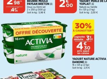 yaourt nature Activia