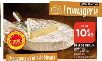 tron  borigine  chaussons au brie de meaux  mon rayon  fromagerie  le kg  10%9  brie de meaux aop** (a)  22% de mg sur produit fini  au lait cru de vache 