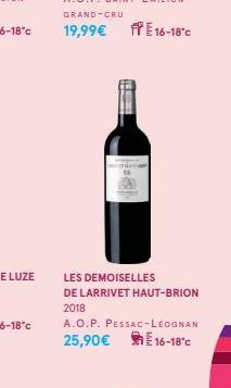 16-18°c  LES DEMOISELLES DE LARRIVET HAUT-BRION 2018  A.O.P. PESSAC-LÉOGNAN 25,90€  16-18°c 