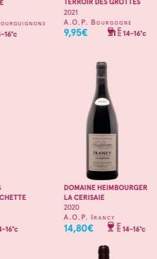 FRANCY  E14-16°C  DOMAINE HEIMBOURGER LA CERISAIE  2020  A.O.P. IRANCY  14,80€ 14-16°C 