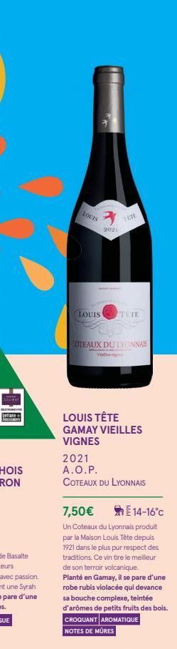 Dettane  LOUIS  A  LOUIS  2021  V  TETE  TETE  COTEAUX DU LYONNAIS  co  LOUIS TÊTE GAMAY VIEILLES VIGNES  2021 A.O.P.  COTEAUX DU LYONNAIS 