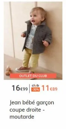 outlet du club  16€9930% 11 €89  jean bébé garçon coupe droite - moutarde  