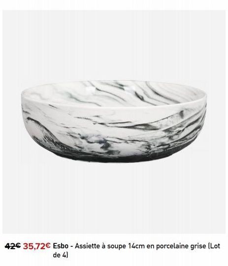 42€ 35,72€ Esbo - Assiette à soupe 14cm en porcelaine grise (Lot de 4) 