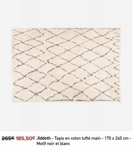 265€ 185,50€ Jiddeth - Tapis en coton tufté main - 170 x 240 cm - Motif noir et blanc 