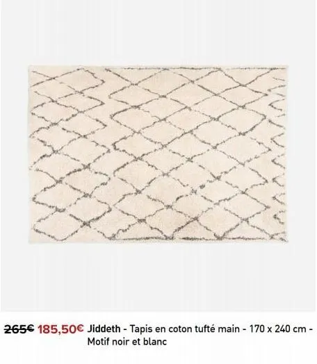 265€ 185,50€ jiddeth - tapis en coton tufté main - 170 x 240 cm - motif noir et blanc 