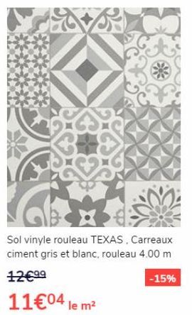 Sol vinyle rouleau TEXAS, Carreaux ciment gris et blanc, rouleau 4.00 m  12€⁹⁹  -15%  11€04 le m²  offre sur Saint Maclou