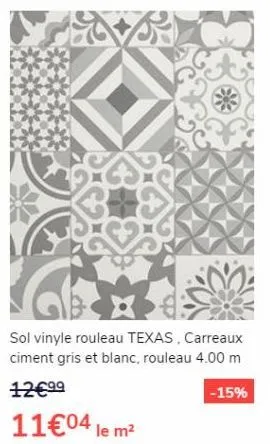 sol vinyle rouleau texas, carreaux ciment gris et blanc, rouleau 4.00 m  12€⁹⁹  -15%  11€04 le m² 