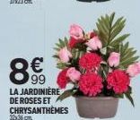 99 LA JARDINIERE DE ROSES ET CHRYSANTHÈMES  22x36cm 