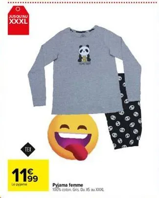 jusqu'au xxxl  tex  11⁹9  le pyjama  time t  j  pyjama femme 100% coton. gris. du xs au x000 