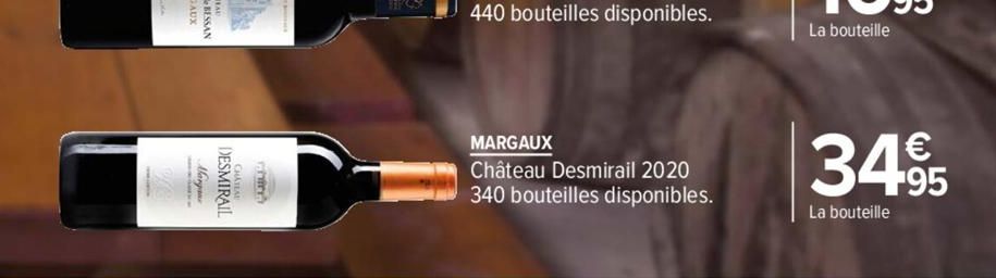 DESMIRAIL  MARGAUX  Château Desmirail 2020 340 bouteilles disponibles.  €  3495  La bouteille 