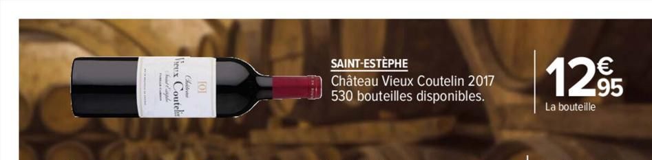 Vieux Coutelis  SAINT-ESTÈPHE  Château Vieux Coutelin 2017 530 bouteilles disponibles.  12,95  La bouteille 