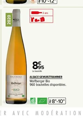 2020  bio  wolfberger  bio  avec  2 ans  895  la bouteille  alsace gewurztraminer wolfberger bio  960 bouteilles disponibles.  8°-10°  modération. 