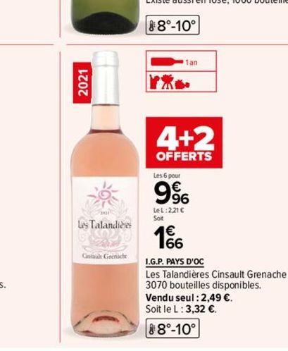 2021  Les Talandières  Cinsault Grenache  『紫  1an  4+2  OFFERTS  Les 6 pour  9%  LeL:221 € Soit  1€  166 