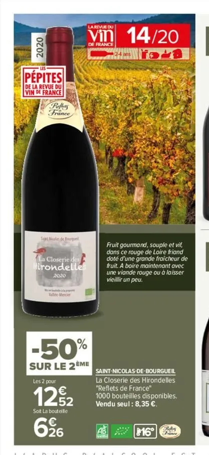 2020  pépites  de la revue du  vin de france  reflets france  sajat nicolas de bourguel  la closerie des hirondelles  2020  vallée merter  la revue du  vin 14/20  de france  -50%  sur le 2eme  fruit g