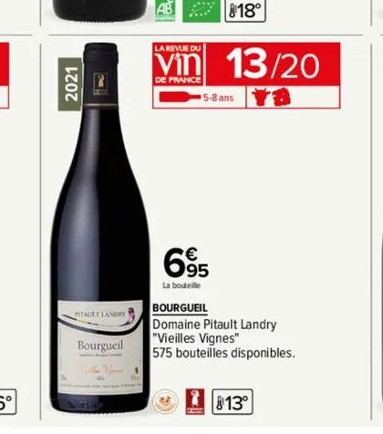 2021  pitault landry  bourgueil  la revue du  de france  13/20  5-8 ans  695  la bouteille  bourgueil domaine pitault landry "vieilles vignes"  575 bouteilles disponibles..  13° 