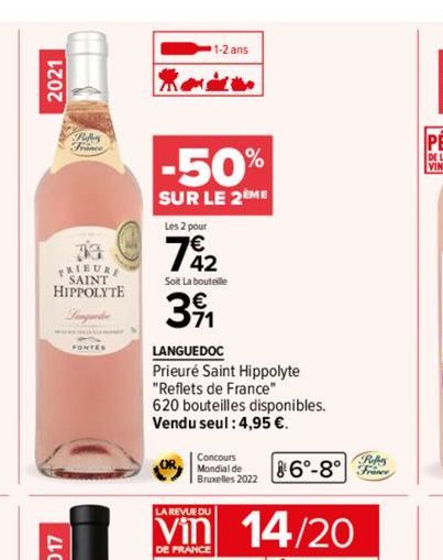 2021  France  76  TRIEURE SAINT HIPPOLYTE  Sempuede  -50%  SUR LE 2EME  Les 2 pour  742  Soit La bouteille  391  1-2 ans  LANGUEDOC  Prieuré Saint Hippolyte  "Reflets de France"  620 bouteilles dispon