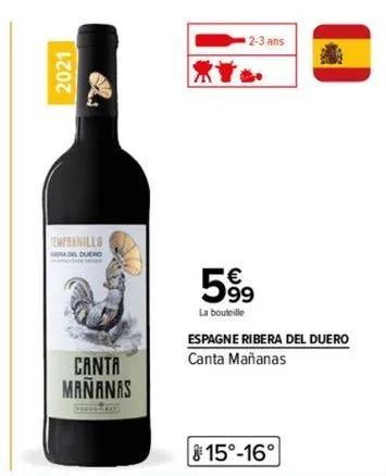 2021  empranillo  auldard  canta mañanas  freuerke  2-3 ans  59⁹  la bouteille  espagne ribera del duero  canta mañanas  15°-16° 