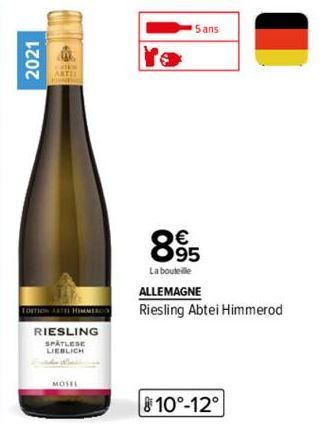 2021  RIESLING  SPÄTLESE LIEBLICH  MOSEL  5 ans  895  La bouteille  ALLEMAGNE  Riesling Abtei Himmerod  810°-12° 