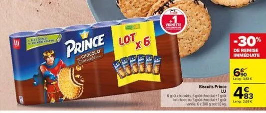 le comples dinorintawe  prince  chocolat chocolade  lot  x 6  geoff  g  +1  vignette  biscuits prince  lu  6 goût chocolats 5 gout chocolat+1 got sit-choco ou 5 gout chocolat+1 goût vande, 6 x 300 g s