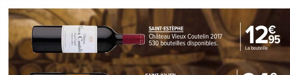 Vieux Coutelis  SAINT-ESTÈPHE  Château Vieux Coutelin 2017 530 bouteilles disponibles.  12,95  La bouteille 