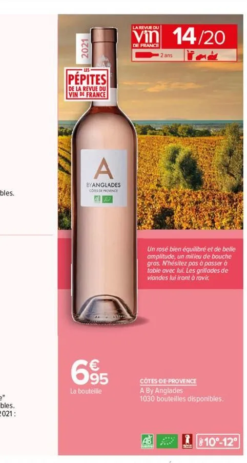 2021  pépites  de la revue du vin de france  a  byanglades  cores de provence  695  la bouteille  la revue du  vin 14/20  de france  m  2 ans  un rosé bien équilibré et de belle amplitude, un milieu d