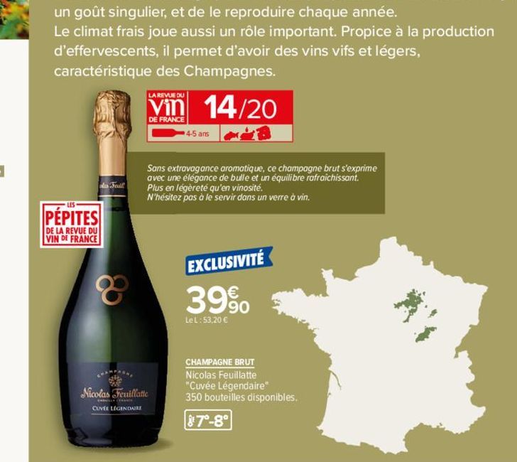 LES  PÉPITES  DE LA REVUE DU VIN DE FRANCE  las Full  8  CHAMPAGAL  LA REVUE DU  Vin 14/20  DE FRANCE  4-5 ans  Sans extravagance aromatique, ce champagne brut s'exprime  avec une élégance de bulle et