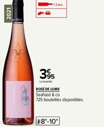 2021  de 15  1-3 ans  3⁹5  95  la bouteille  rosé de loire  seafood & co  725 bouteilles disponibles.  88°-10° 