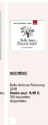 3  Belle Amic PALOUMEY  KATED  HAUT-MEDOC  Belle Amie de Paloumey 2018  Vendu seul: 9,95 €. 705 bouteilles disponibles. 