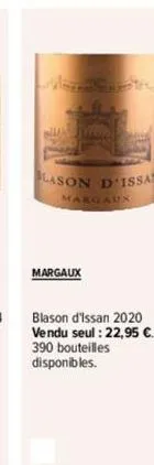 as jy mega (1) lason d'issan  margaux  blason d'issan 2020 vendu seul : 22,95 €. 390 bouteilles disponibles. 