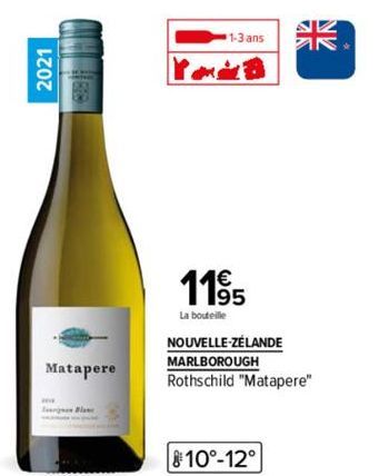 2021  Matapere  1195  La bouteille  1-3 ans  NOUVELLE-ZÉLANDE MARLBOROUGH  Rothschild "Matapere"  810°-12°  SZ A 