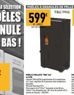 LA SÉLECTION POÊLES À GRANULÉS DE PELLETS  TECTRO  TECTRO  POÊLE À PELLETS "TBM 144" 4,6 KW 