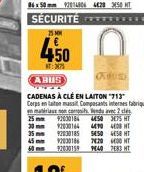 SÉCURITÉ  25 MM  45  60  7€  450  T: 2071  ABUS  OMED  CADENAS À CLÉ EN LAITON "713"  Corpsentation mass Composants internes fabriqués  ende avec 2 d  man 25mm 92030184  30 mm  15  50:375 HT  LETO LEO