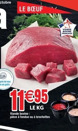 le bœuf  11€95  viande bovine: pièce à fondue ou à brochettes  viande bovine francaise 