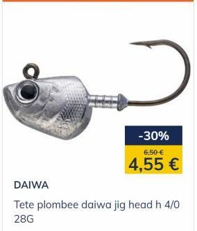 -30%  6,50 €  4,55 €  DAIWA  Tete plombee daiwa jig head h 4/0 28G 