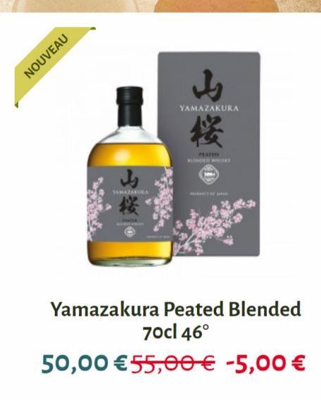 NOUVEAU  MAZAKURA  稷  $  YAMAZAKURA  稷  PEATED  BARNICE  Yamazakura Peated Blended  70cl 46°  50,00 €55,00 € -5,00 € 