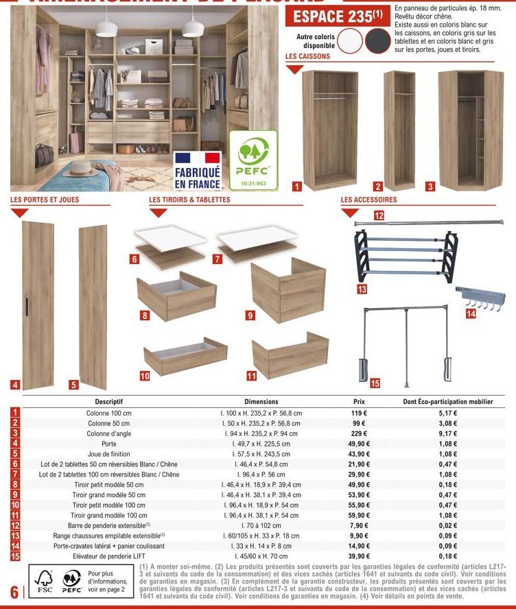 LES PORTES ET JOUES  4  11  12  13  14  15  61  Descriptif Colonne 100 cm  Colonne 50 cm  Colonne d'angle  FSC  ADA  6  Pour plus d'informations, PEFC voir en page 2  FABRIQUÉ  EN FRANCE  LES TIROIRS 