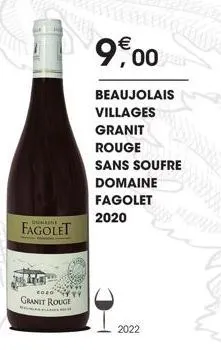 fagolet  coro  granit rouge  9,00  beaujolais villages  granit  rouge  sans soufre  domaine  fagolet  2020  2022  l 
