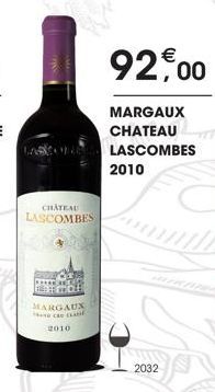 CHATEAU  LASCOMBES  MARGAUX  2010  92,00  MARGAUX CHATEAU LASCOMBES 2010  2032 