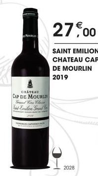 MOURIN  CHATEAU  CAP DE MOURLIN Brand Co Classe Tint-Emilion Grand  27,00  SAINT EMILION  CHATEAU CAP  DE MOURLIN 2019  2028 