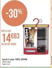 -30%*  SOIT LE LOT:  146633  AU LIEU DE 20090  Lot de 3 slips 100% COTON 100% coton  Taille 36  DIM 