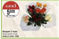 Bouquet 3 roses 50cm, bouton 4,5cm Vendu à l'unité:2€69 