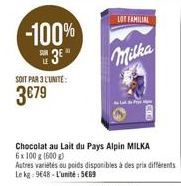 chocolat au lait Milka