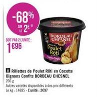 -68% 2E*  SOIT PAR 2 L'UNITE:  1696  wwwmpast MAT  BORDEAU CHESNEL Poulet Roti  BRillettes de Poulet Rôti en Cocotte Oignons Confits BORDEAU CHESNEL 200 g  Autres variétés disponibles à des prix diffé